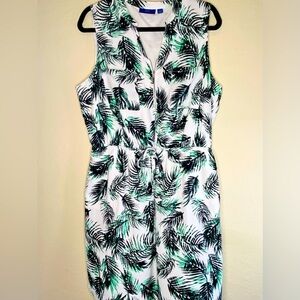 Apt 9 Tropical Coastal Palms Print Sleeveless Drawstring 1/4 Zip Midi Dress XL